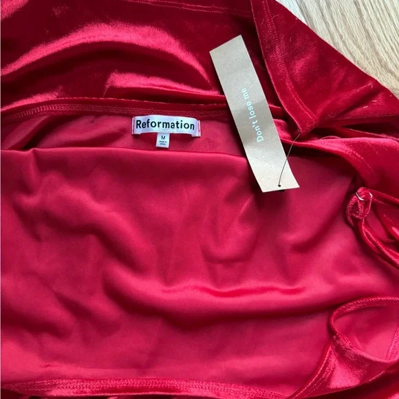 Reformation Merel Velvet Red Midi Dress Low Back - Picture 7 of 8